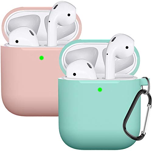 Book Cover Compatible with AirPods Case Cover Silicone Protective Skin for Airpods Case 2&1 (2 Pack) Sand Pink/Turquoise