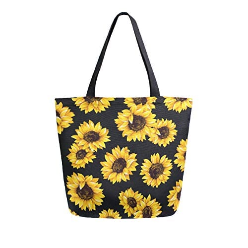 Book Cover MMSD Sunflower Canvas Tote Bag Large Women Casual Shoulder Bag Handbag, Watercolor Sunflower Reusable Multipurpose Heavy Duty Shopping Grocery Cotton Bag for Outdoors.