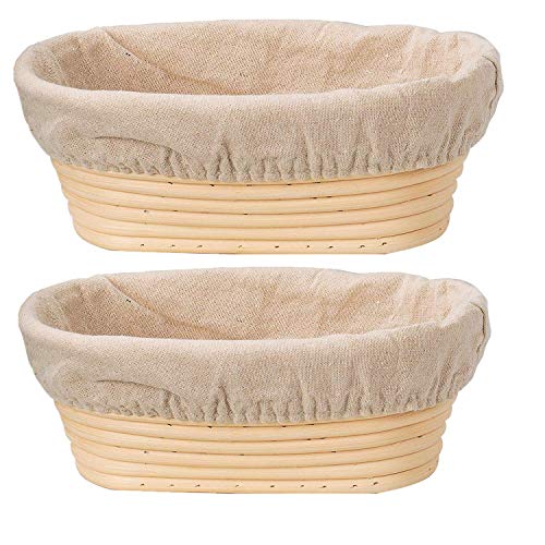 Book Cover DOYOLLA Bread Proofing Baskets Set of 2 10 inch Oval Shaped Dough Proofing Bowls w/Liners Perfect for Professional & Home Sourdough Bread Baking