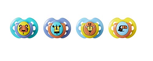 Book Cover Tommee Tippee Closer to Nature Fun Style Pacifier Holders, 0m+ - Multi-Colored, 4 count, Blue, Green, Yellow, & Orange
