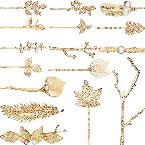 Book Cover 16 Pieces Metal Leaf Hair Clips Gold Silver Vintage Retro Hair Pin Minimalist Decorative Hair Barrettes Crystal Bobby Pins for Women Girls Hair Accessories