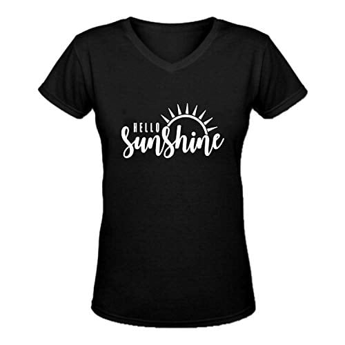 Book Cover Hello Sunshine T Shirt Women Summer Cute Graphic Vacation Shirt Short Sleeve Print T Shirt Nature Shirt(L,Black Vneck)