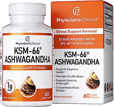 Book Cover KSM-66 Ashwagandha Root Powder Extract, High Potency 5% Withanolides, 1000mg of Clinically Studied KSM66 & Black Pepper, Stress Support & Wellbeing - Vegan, Non-GMO, 60 Capsules