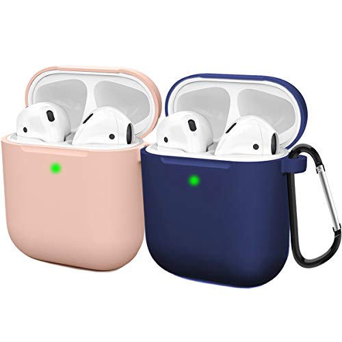 Book Cover Compatible with AirPods Case Cover Silicone Protective Skin for Airpods Case 2&1 (2 Pack) Sand Pink/Navy Blue