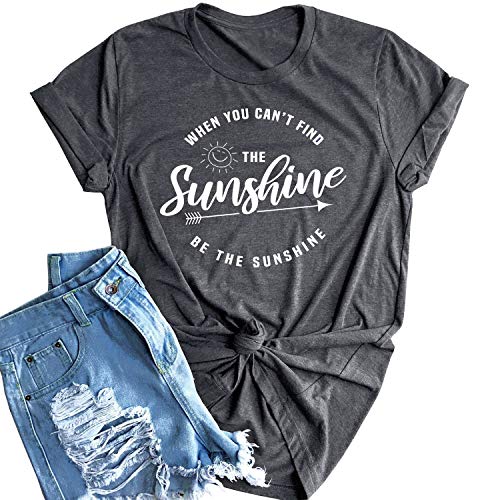 Book Cover Vaise Womens Sunshine Shirt Short Sleeve Printed Summer Shirt Vacation Shirt Graphic Tees (S, Gray)