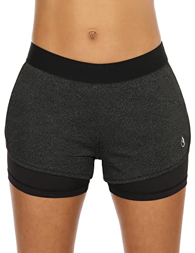Book Cover icyzone Running Yoga Shorts for Women - Activewear Workout Exercise Athletic Jogging Shorts 2-in-1