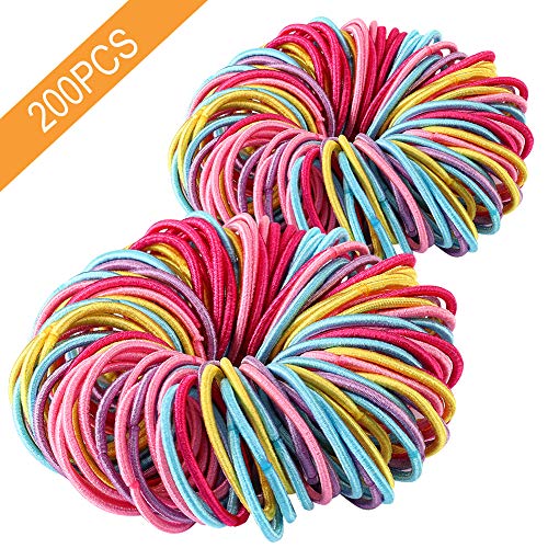 Book Cover Premium 200 PCS Elastic Hair Ties, Multi-color Ouchless Ponytail Holders, Hair Bands Holders Hair Accessories for Girls