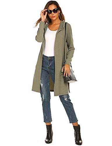 Book Cover Women's Open Front Hooded Draped Pockets Cardigan