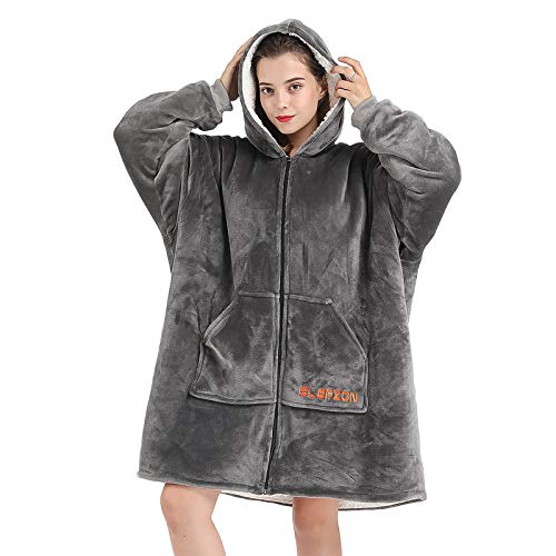 Book Cover SLEPZON Blanket Hoodie | Oversized Wearable Blanket - Deep Pockets, Comfy Sleeves, Front Zipper - Deluxe Fleece Sweatshirt Blanket - Grey