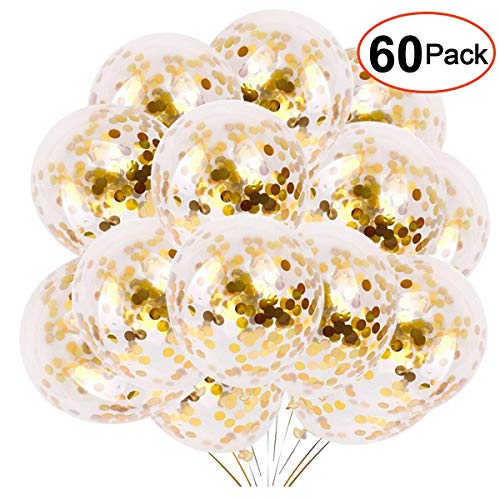 Book Cover Gold Confetti Latex Party Balloons, 60pcs 12 Inch Helium Balloons with Golden Paper Confetti Dots for Birthday Baby Shower Decoration
