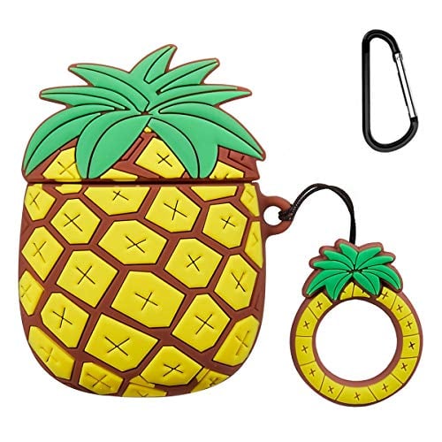 Book Cover TopSZ for Airpods 1&2 Case,Cute 3D Cartoon Character Soft Silicone Air pod Funny Cover,Kawaii Fun Cool Adorable Keychain Design Skin,Fashion Cases for Girls Kids Teens Boys Airpods(3D Pineapple Ring)