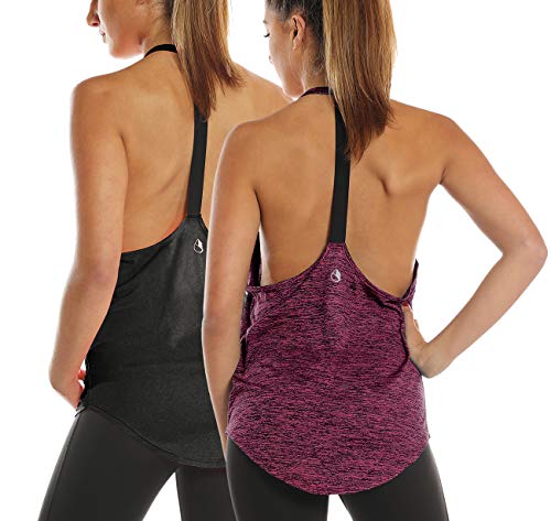 Book Cover icyzone Workout Tank Tops for Women - Athletic Yoga Tops, T-Back Running Tank Top(Pack of 2)