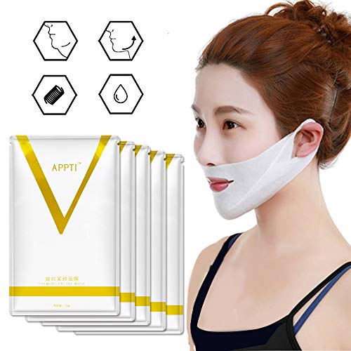 Book Cover V Line Mask and Double Chin Reducer, Intense Lifting Patch for Chin Up & V Line, Firming and Moisturizing Korean Chin Mask Face Lifting Masks 5 Pcs