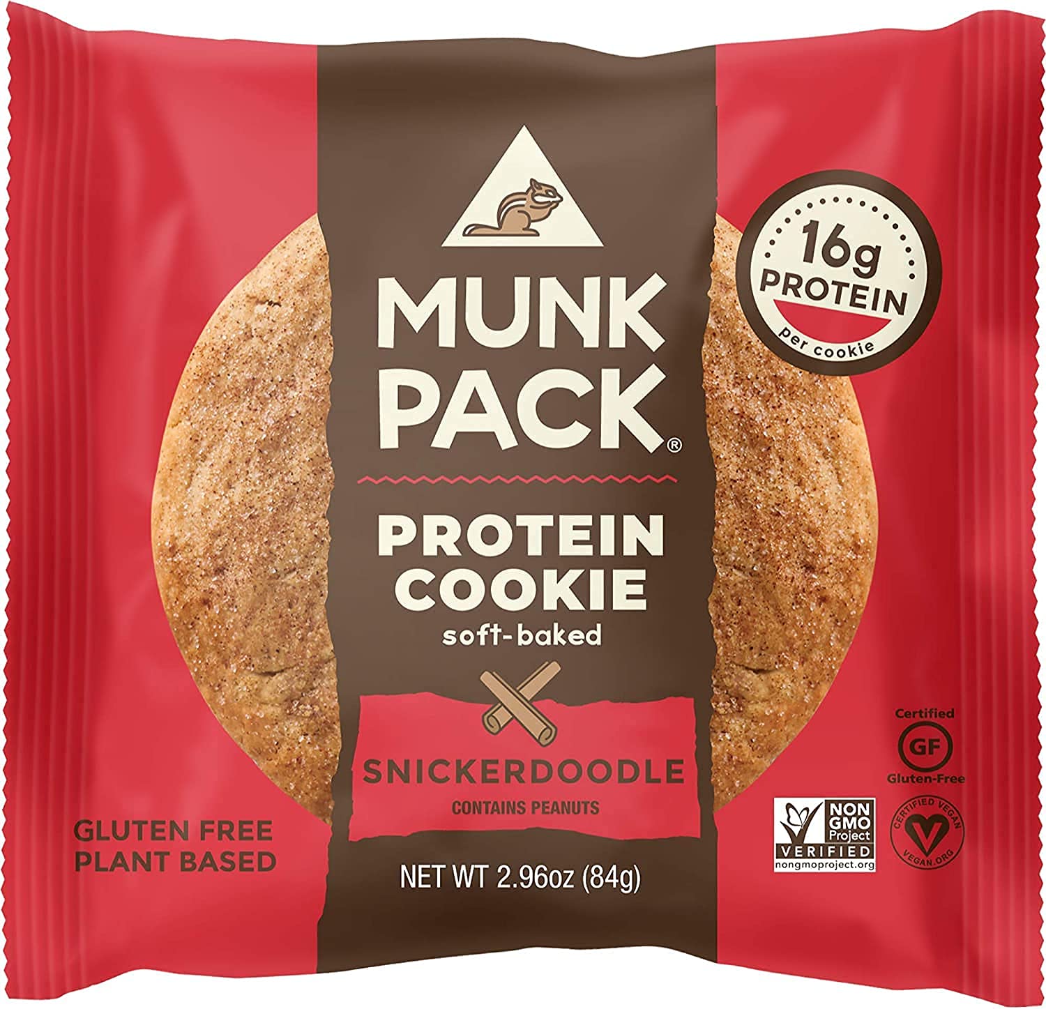 Book Cover Munk Pack Soft Baked Protein Cookie | Plant Based & Vegan Snacks | Non-GMO Snickerdoodle | Individually Wrapped Gluten Free Chewy Cookies | 12 Pack Snickerdoodle 2.96 Ounce (Pack of 12)