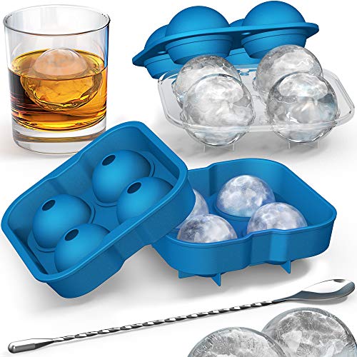 Book Cover Ice Ball Mold with Stirring Spoon - Whiskey Ice Ball Maker for Husband - Includes Large and Small Sphere Ice Mold to Create Ice Balls - Round Ice Cube Mold, Ice Molds for Whiskey, Ball Ice Cube Mold