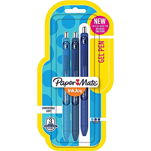 Book Cover Paper Mate InkJoy Retractable Gel Pens Medium Point, 0.7mm, Assorted Blue, 3 Pack