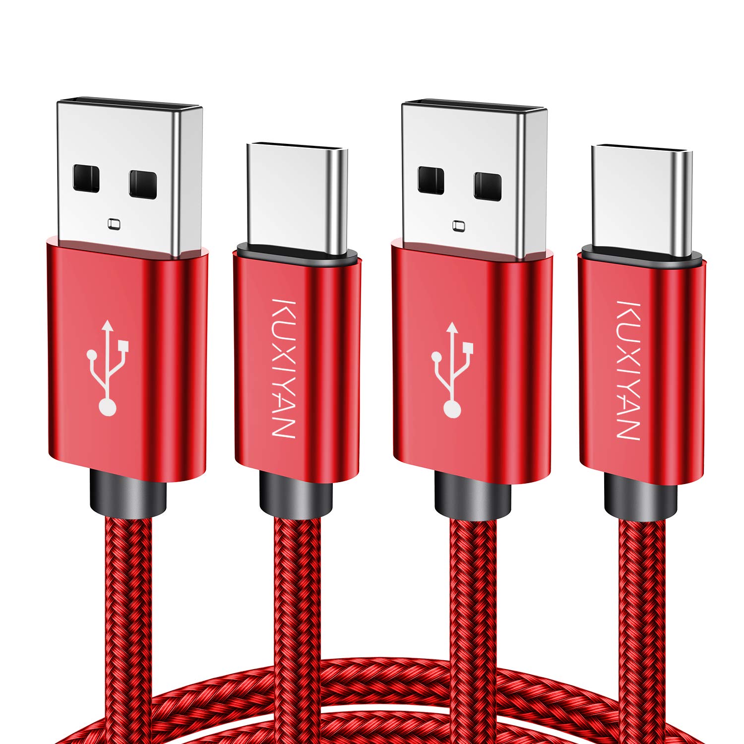 Book Cover USB Type C Cable, (2-PACK 3FT) USB C Charger Cable Nylon Braided Fast Charging Sync Cord Compatible Samsung Galaxy S10e S9 S8 Plus,Note 9 8, LG G7 V30S V35 THINQ V30 G6,Google Pixel 2 xl,HTC U12+(Red)