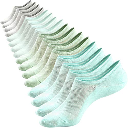 Book Cover No Show Low Cut 8 Pairs Mens/Womens Mint Green Socks Cotton Mesh Top Ventilation Non-Slide Socks Size M