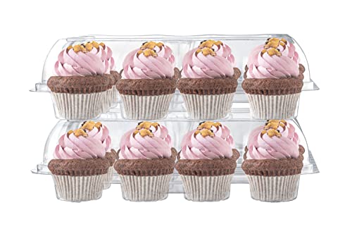 Book Cover 5 Cupcake Containers Plastic Disposable | High Dome Cupcake Boxes 12 Compartment Cupcake Holders Disposable Cupcake Carrier | Dozen Cupcake Trays | Durable Cup Cake Muffin Packaging Transporter
