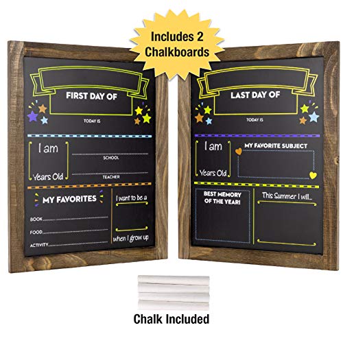Book Cover First Day and Last Day of School Chalkboard: Wooden Frame Photo Prop Board Sign for Kids. Erasable Reusable 13.25