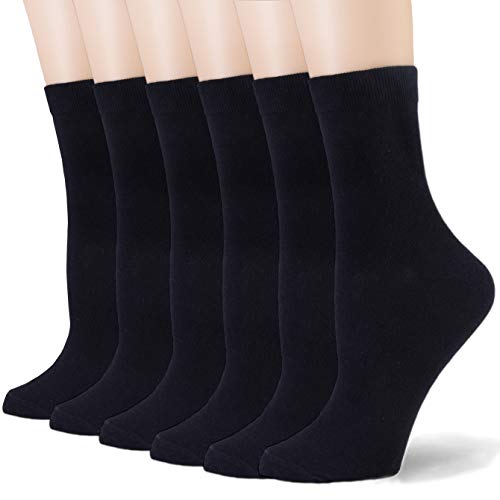 Book Cover 6 - 9 Pairs Women's Black Crew Socks Thin High Ankle LightWeight Ladies Socks