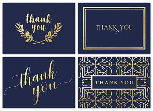 Book Cover 100 Thank You Cards Bulk Set - Includes Gold Foil Thank You Notes, Blank Cards with Envelopes, Stickers & Box - Perfect for Business, Wedding, Bridal Shower, Baby Showers, Funeral, Graduation
