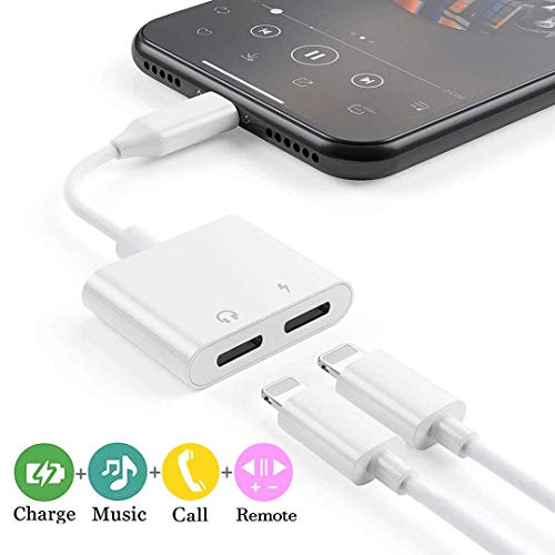 Book Cover Headphone Adapter for iPhone X Adapter AUX Audio Jack Charge Adapter Car Charger [Audio+Charge+Call+Volume Control ] Dual Earphone Cable Converter Compatible for iPhone X/7 Plus /8/8P Support All iOS