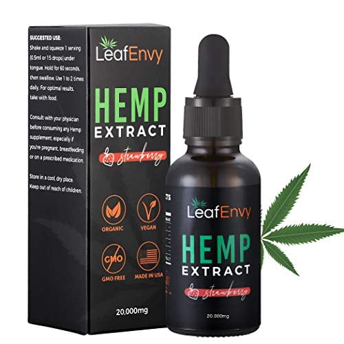 Book Cover Premium Strawberry Flavored Hemp Oil Extract 20,000mg - Quality Hemp Oil to Deliver Relief - Helps Relieve Pain & Stress, Enhances Sleep, Alleviates Anxiety - Hemp Oil, Strawberry