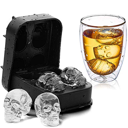 Book Cover DEEDEEDA Ice Trays, Skull Ice Mold, 2 Packs 3D Silicone Stackable Durable Spill-Resistant Creative Cooling for Whiskey, Cocktail, Beer, Fruit Juice Beverages