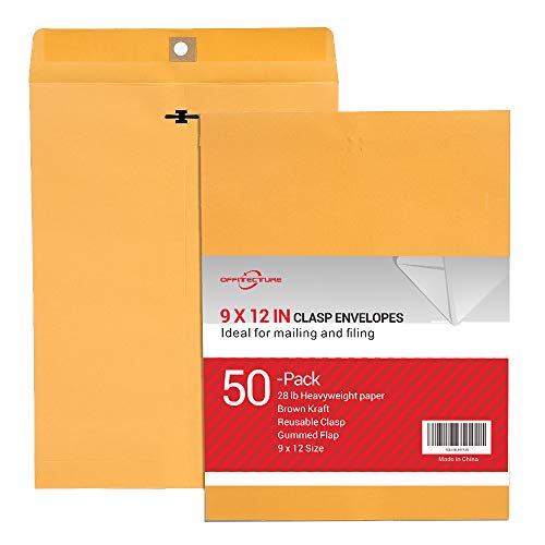 Book Cover Offitecture 9 x 12 Clasp Envelopes with Deeply Gummed Flaps, 28 lb Brown Kraft, 50-Pack