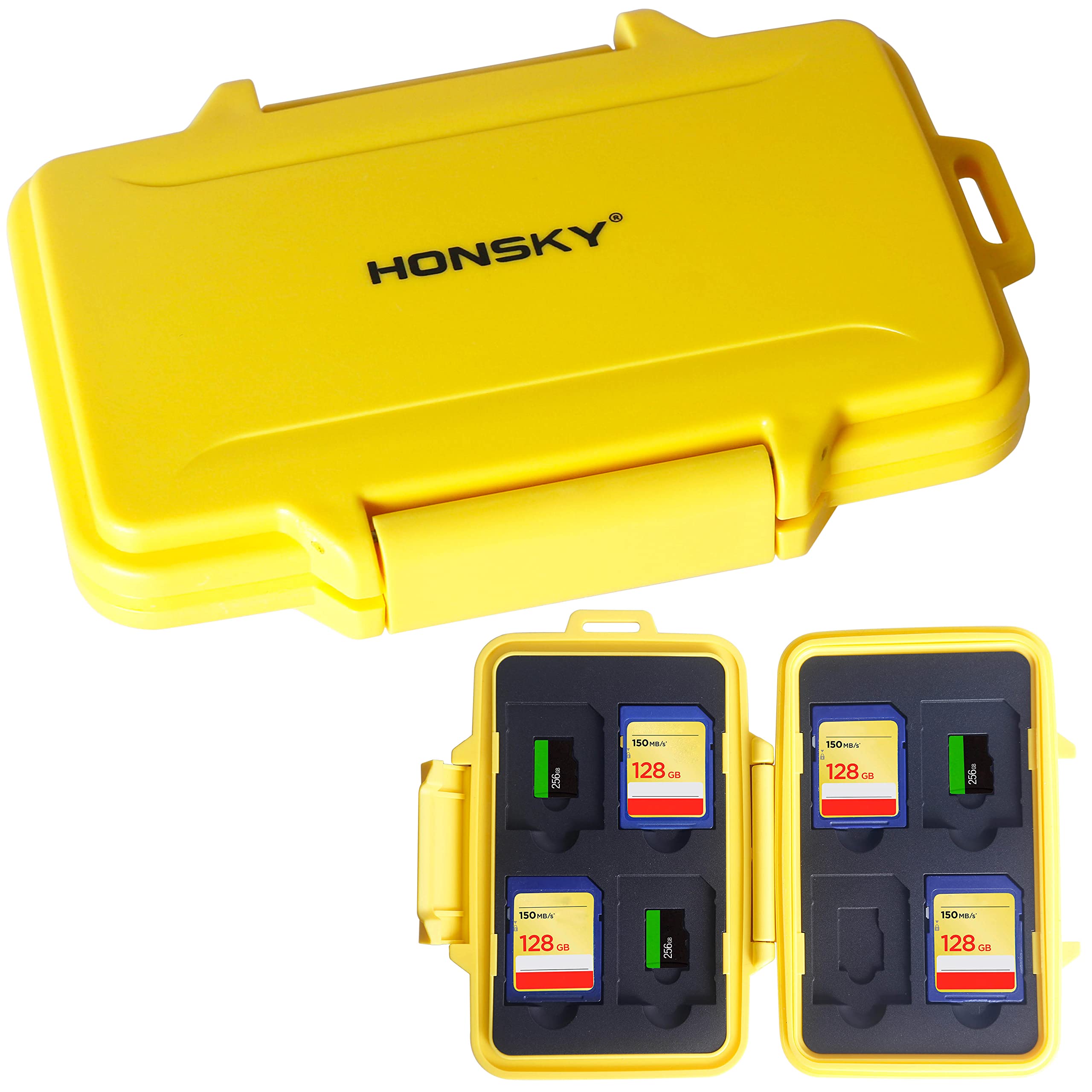 Book Cover SD Card Holder, Honsky Waterproof Memory Card Holder Case for SD Cards, Micro SD Cards, SDHC SDXC, Yellow