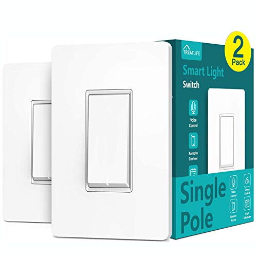Book Cover Single Pole Treatlife Smart Light Switch, Neutral Wire Required, 2.4Ghz Wi-Fi Light Switch, Works with Alexa and Google Assistant, Schedule, Remote Control, ETL Listed, FCC, 2 Pack