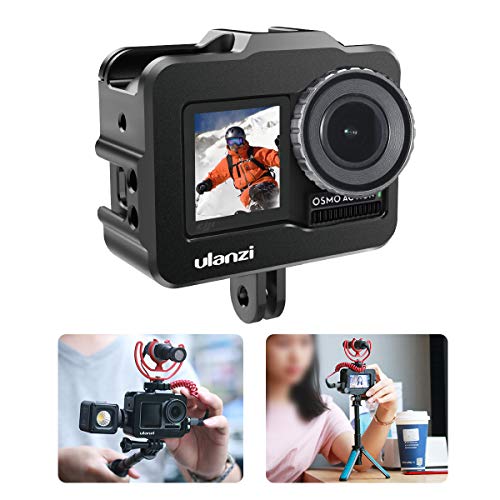 Book Cover ULANZI OA-1 OSMO Action Aluminum Vlog Cage, Protective Metal Video Case Frame Mount Housing Shell Cover 2 Cold Shoe Mount for Microphone LED Video Light for DJI OSMO Action Vlogging Setup Accessories