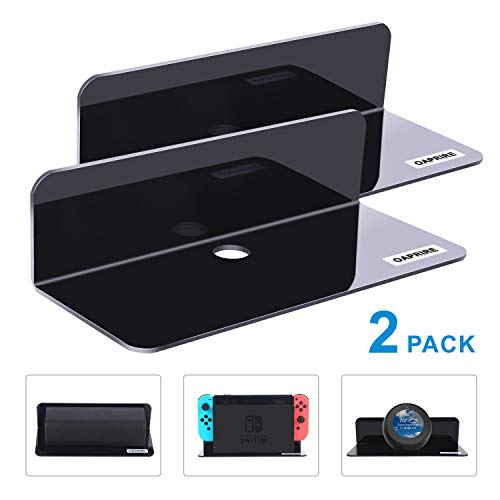 Book Cover OAPRIRE Acrylic Floating Wall Shelves Set of 2, Damage-Free Expand Wall Space, Small Display Shelf for Nintendo Switch/Smart Speaker/Action Figures with Cable Clips