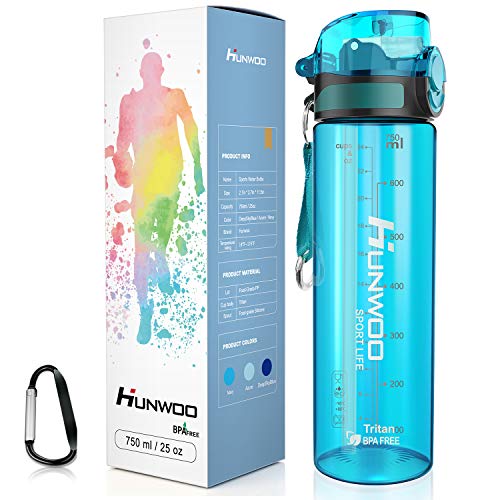 Book Cover Hunwoo Updated 2019 Version Young Fashion Sports Water Bottle 25OZ Tritan Water Bottle with Straw Lid and Flex Cap (Fast Flow, BPA Free, Leakproof, Convenient and Portable)