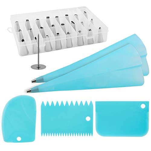Book Cover 32 Piece Cake Decorating Kit â€“ Stainless Steel Baking Supplies, Icing and Piping Tips and Bags, Scrapers, Couplers, Stud â€“ Convenient Storage Box Included â€“ Easy to Use and Dishwasher Safe