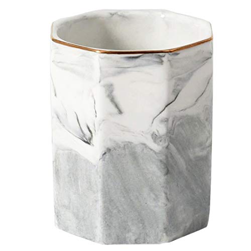 Book Cover Ceramic Pen Holder Cup Marble Pattern Pencil Organizer Pot Holders for Desk (Gray)