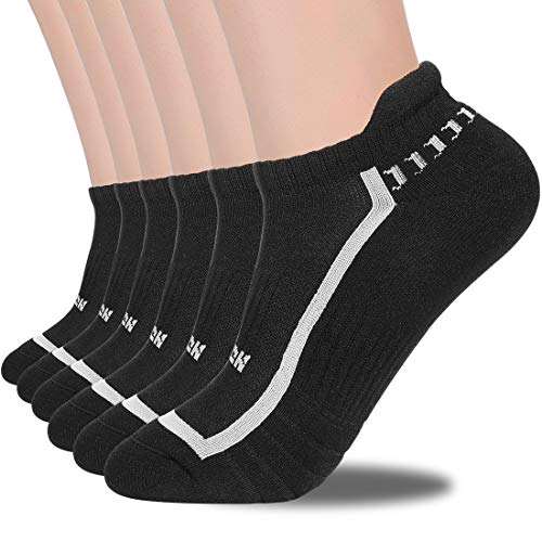 Book Cover Pakoo Men’s Athletic Socks 6 Pack, Sports No Show Low Cut Cotton Ankle Socks (Black, L)
