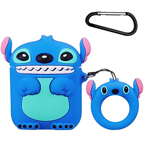 Book Cover Mulafnxal Compatible with Airpods 1&2 Case,Cute Funny Cartoon Character Silicone Airpod Cover,Kawaii Fun Cool Design Skin,Fashion Animal Lilo Cases for Girls Kids Teens Boys Air pods (Blue Stitch 3D)