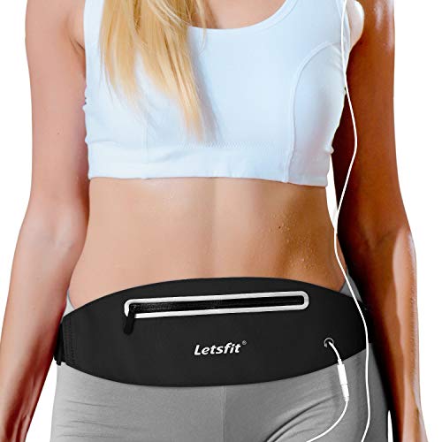 Book Cover Letsfit Running Belt, Water Resistant Running Waist Pack for Running Hiking Cycling Climbing, Adjustable Running Pouch Belt for Smart Phone XS MAX 8+ 7+ 6+ 6s+, Black