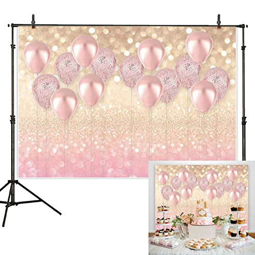 Book Cover Haboke 7x5ft Durable/Soft Fabric Rose Gold Party Decorations Pink Balloon Photo Backdrop for Girls Birthday Baby Bridal Shower Bachelorette Women Party Supplies Photography Background Studio Props