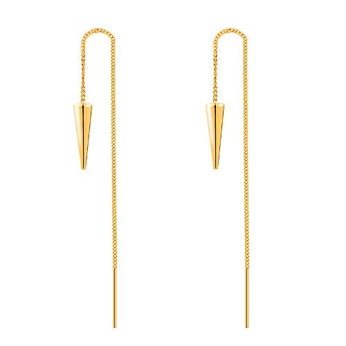 Book Cover VU100 14k Solid Gold 925 Sterling Silver Threader Long Chain Round Earrings for Women Teen Girls, Plated Dainty Bar Drop Dangle Earrings Hypoallergenic for Sensitive Ears, Piercing Dangle Arrow, Spike, Cone Earrings Valentine's Day Birthday Gif