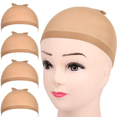 Book Cover FANDAMEI 4 pieces Light Brown Stocking Wig Caps Stretchy Nylon Wig Caps for Women