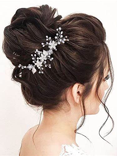 Book Cover Asooll Pearl Bride Wedding Hair Comb Crystals Bridal Hair Clip Flower Hair Accessories for Women and Girls (Silver)