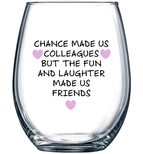 Book Cover Chance Made Us Colleagues - Best Coworker BFF Gift - Perfect For Work Bestie Friend - Leaving or Going Away Present for Men and Women - 15 oz Stemless Wine Glass