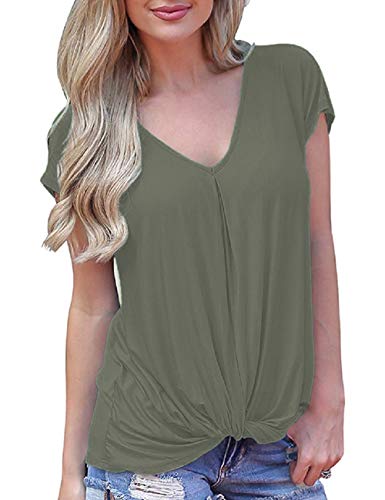 Book Cover Sweetnight Women's Short Sleeve V Neck Twist Knot Shirts Casual Blouse Tops