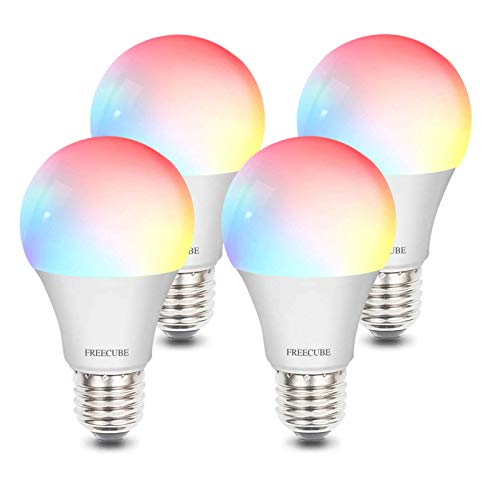 Book Cover Smart Light Bulb, Dimmable A19 E26 9W LED Light Bulbs, FREECUBE Smart Bulb Compatible with Alexa & Google Home No Hub Required, Color Changing 60W Equivalent 2.4Ghz 910LM 4 Pack, for Home Room Bar etc