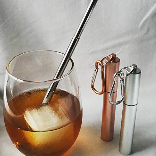 Book Cover Longzon 2 Pack Telescopic Metal Straws â€“ Reusable, Portable, Collapsible Stainless Steel Drinking Straws with 2 Aluminum Key-chain Case & 2 Cleaning Brushes for Travel - (Silver/Champagne)