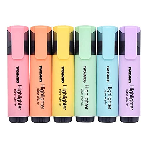 Book Cover TWOHANDS Highlighter,Chisel Tip Marker Pen,6 Assorted Pastel Colors,with Large Ink Reservoir for Extra Long Marking Performance 20079