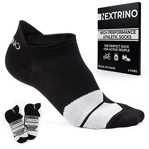 Book Cover Nextrino High Performance Athletic Socks [2 Pairs] No Show, Low Cut Ankle Sock for Men & Women (Black, Large)